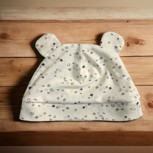 Newborn Baby Bear Ear Beanie Hat Hat Mushroom Print Ivory 100% Pima Cotton